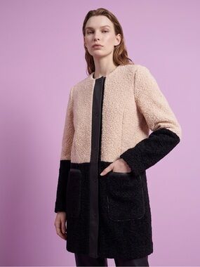 DROMe Leather and Shearling Coat in Pink and Black